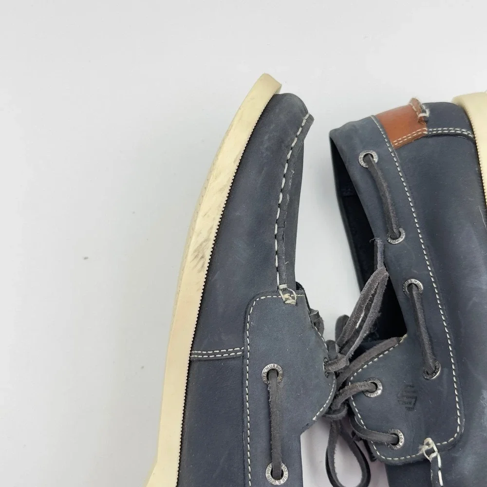 Johnston‎ & Murphy Mens Navy Blue Zeke Leather Boat Shoes Moc Toe Loafers 6M